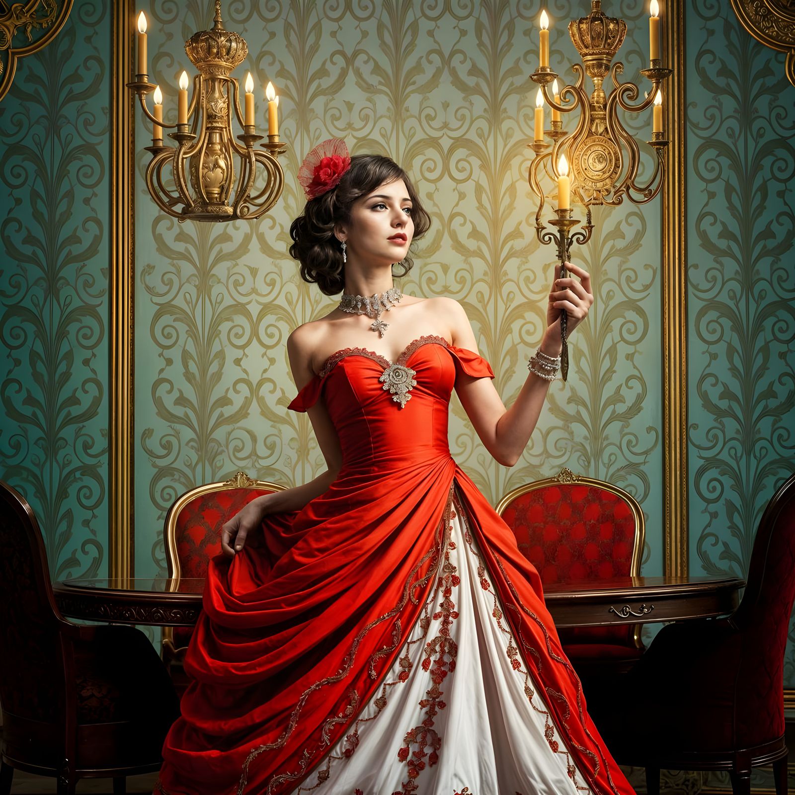 Young Woman Admiring Herself in Mirror