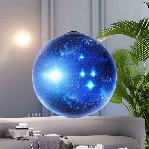 A sparkling crystal sphere in the universe : vibrant blue co...