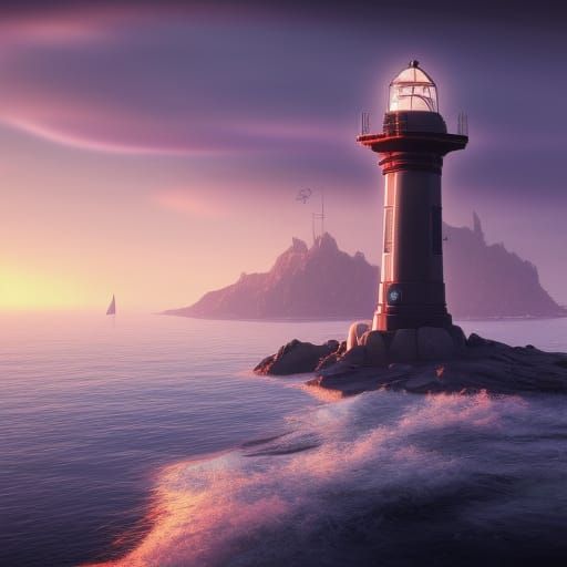 futuristic lighthouse in the sunset