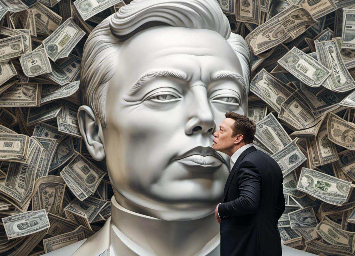 Elon Musk kissing a statue