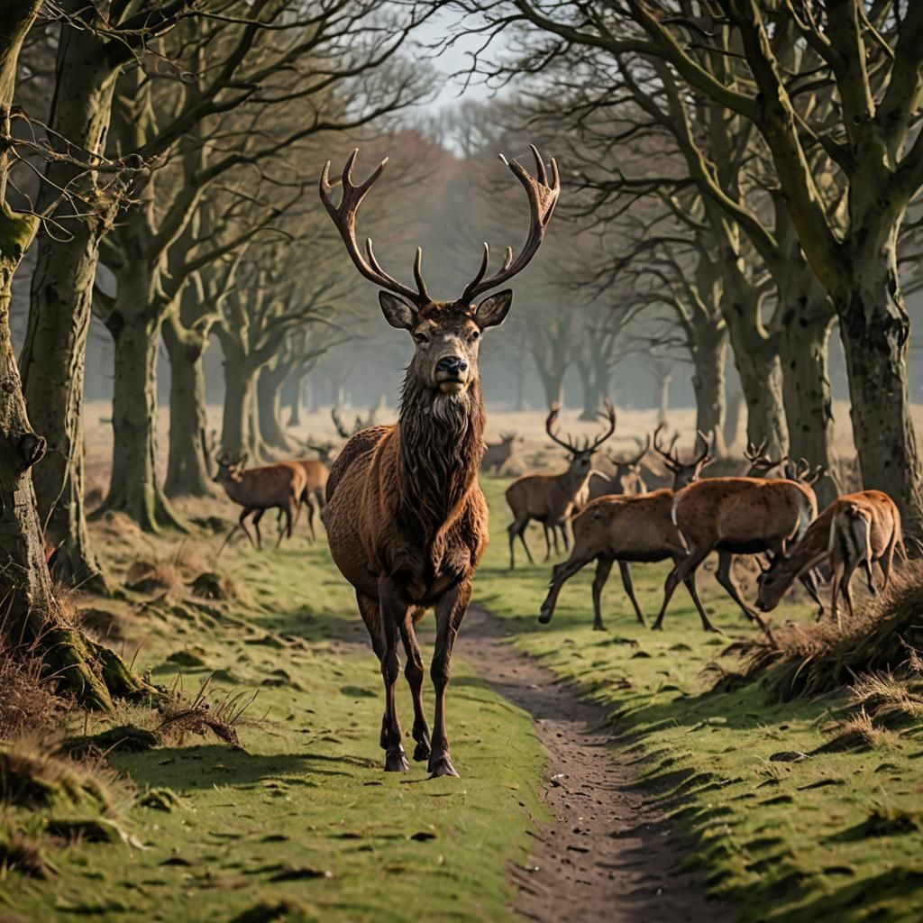 red deer walking towards with 46legs