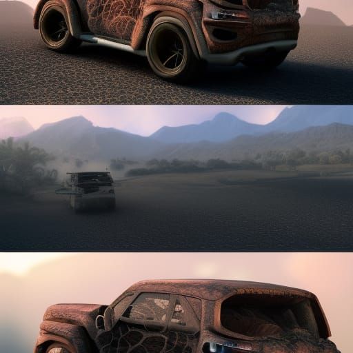 the car has a tail and is scaly close up realistic scales je...