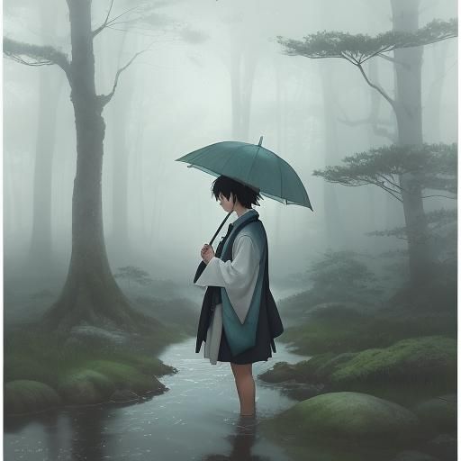 Mystical Forest Rain Controller in Anime Style
