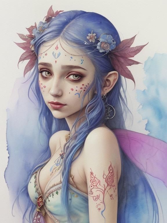Beautiful Fairy Gypsy Dancing Watercolor Portrait