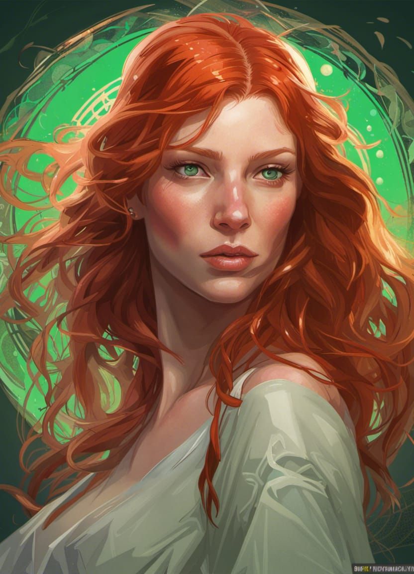 A redheaded woman with green eyes - AI Generated Artwork - NightCafe ...