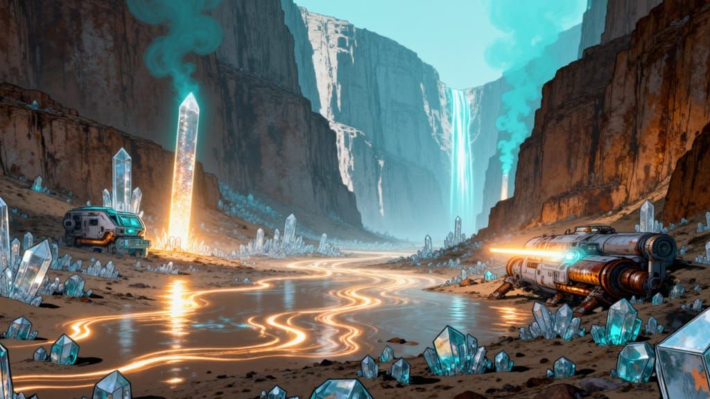 <lora:Crystal Rust V2:1.0> Portrait. a Crystalrust expanse filled with glowing crystals