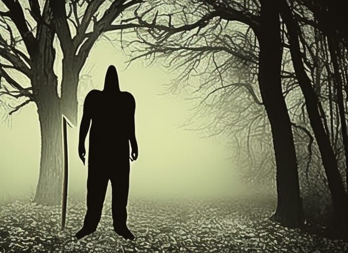The Boogey Man beast with ax in a foggy shadow land