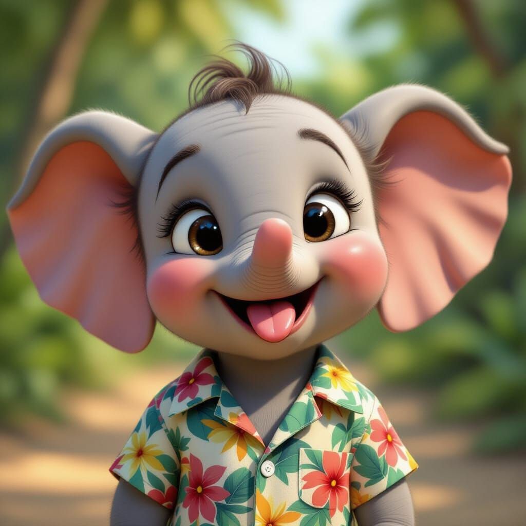 Cute Cartoon Elephant in Hawaiian Shirt