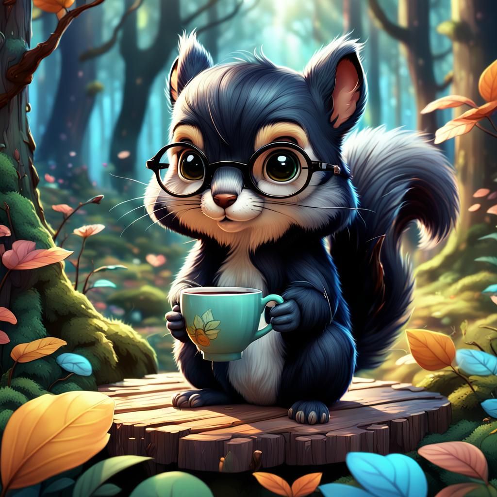 Squirrel enjoying a cup of tea