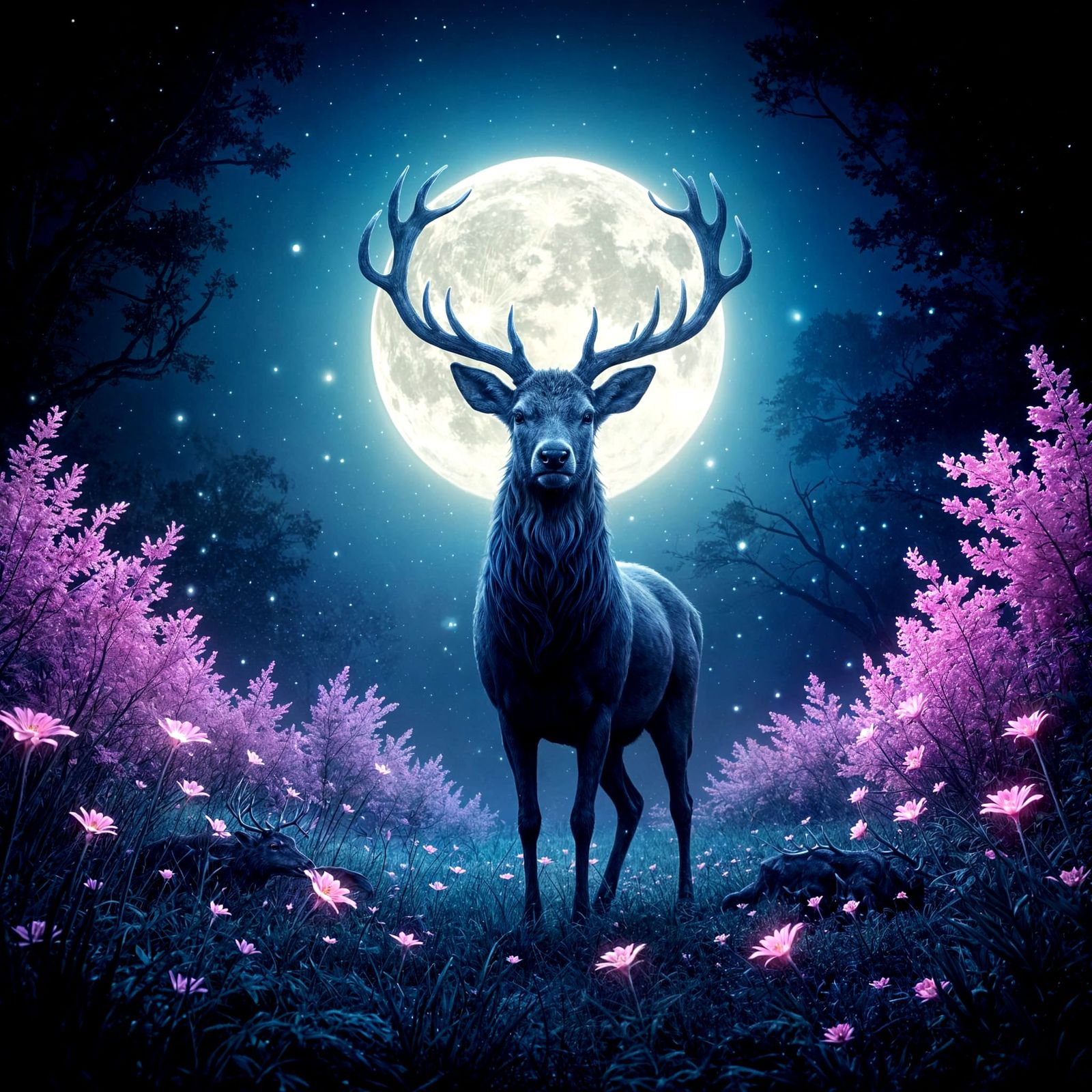 Stag of Starlight in Ethereal Moonlight Clearing