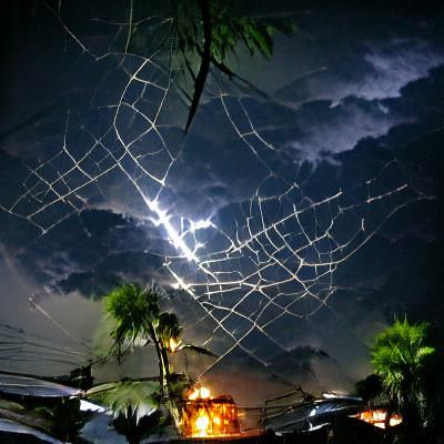 Lightning Spiderweb lighting up the night sky