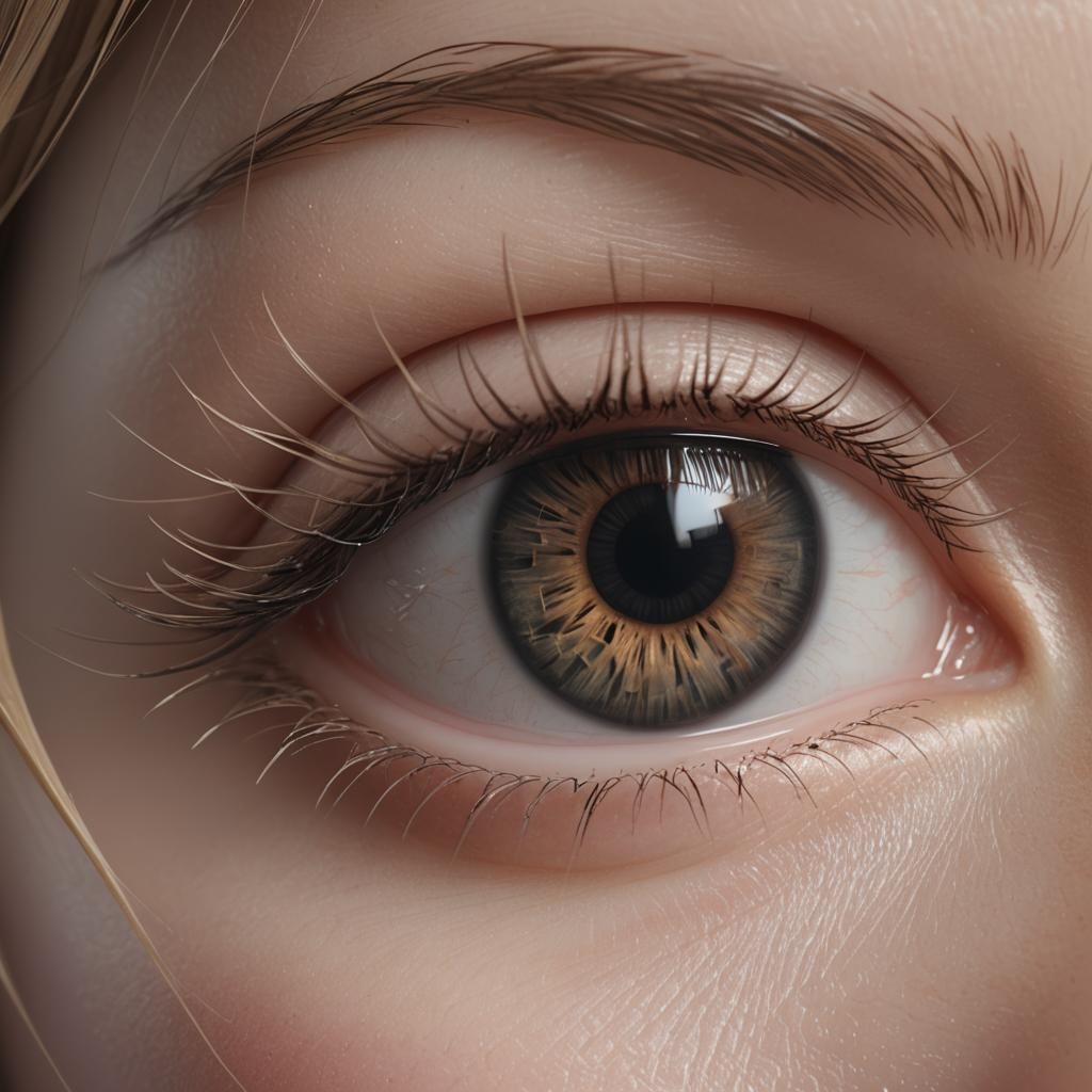 a close-up view of feminine eyes with light hazel colour of ...