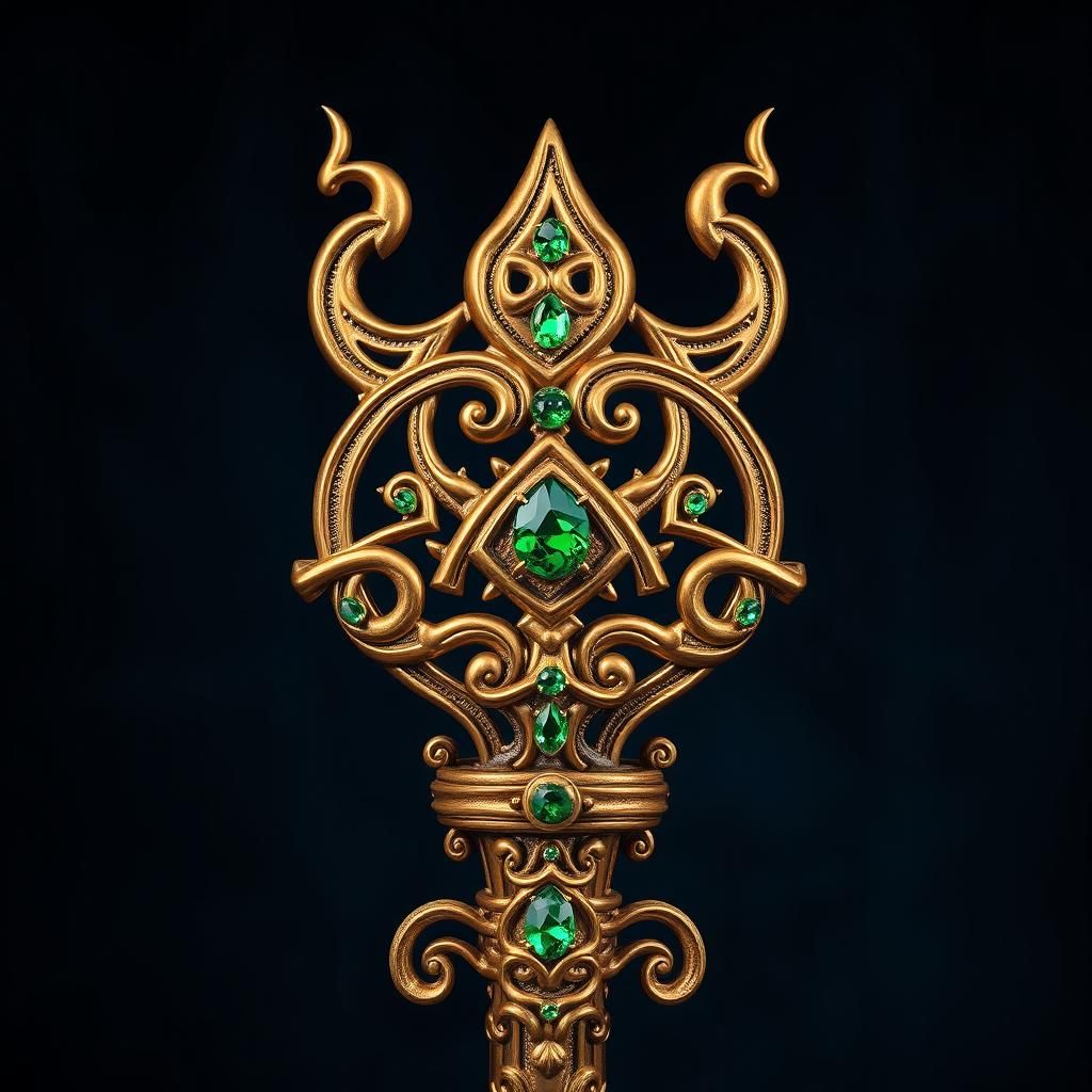an ornate sceptre, gold and copper, elegant workmanship, cel...