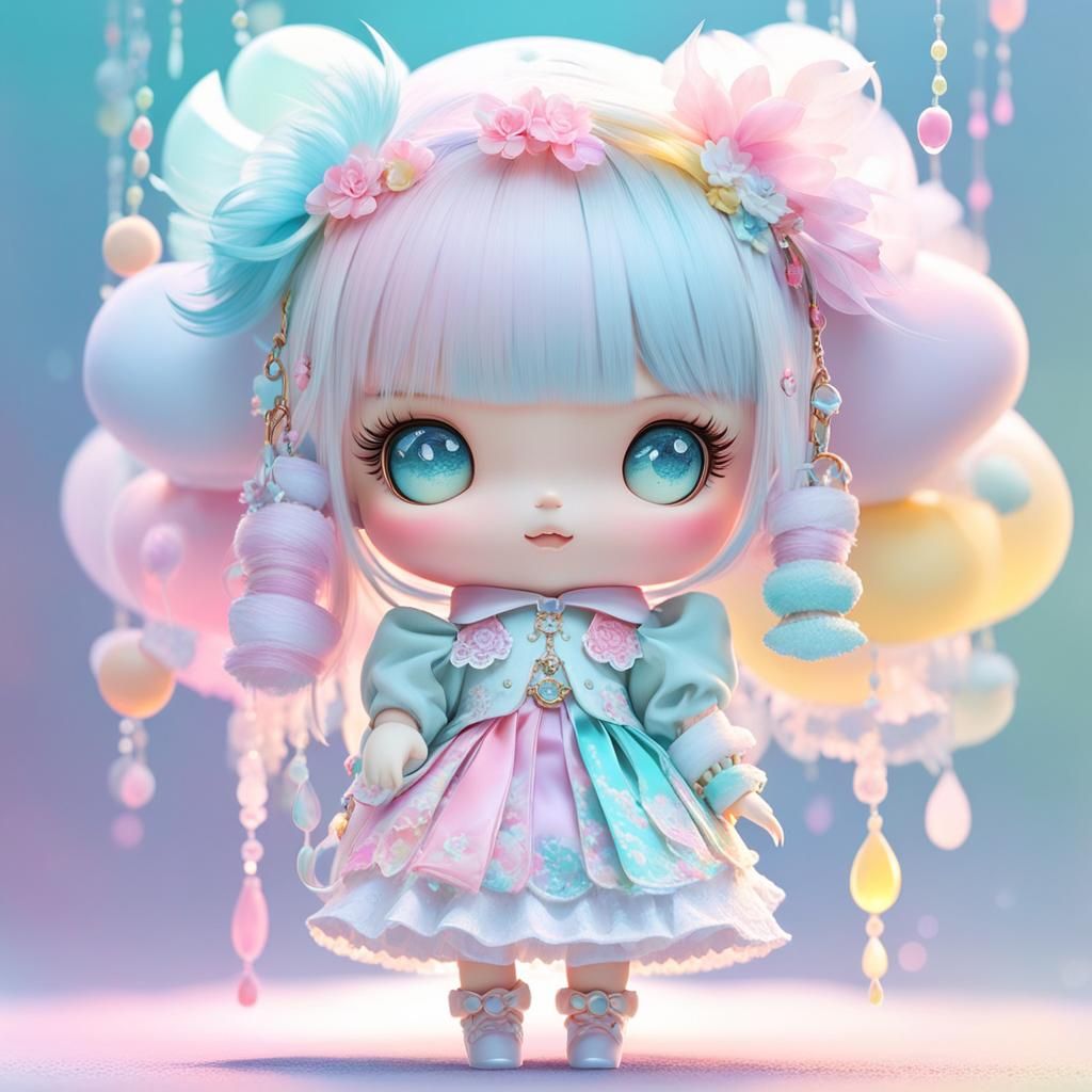 doll (pastel colors 1.5) with abstract background, cute and ...