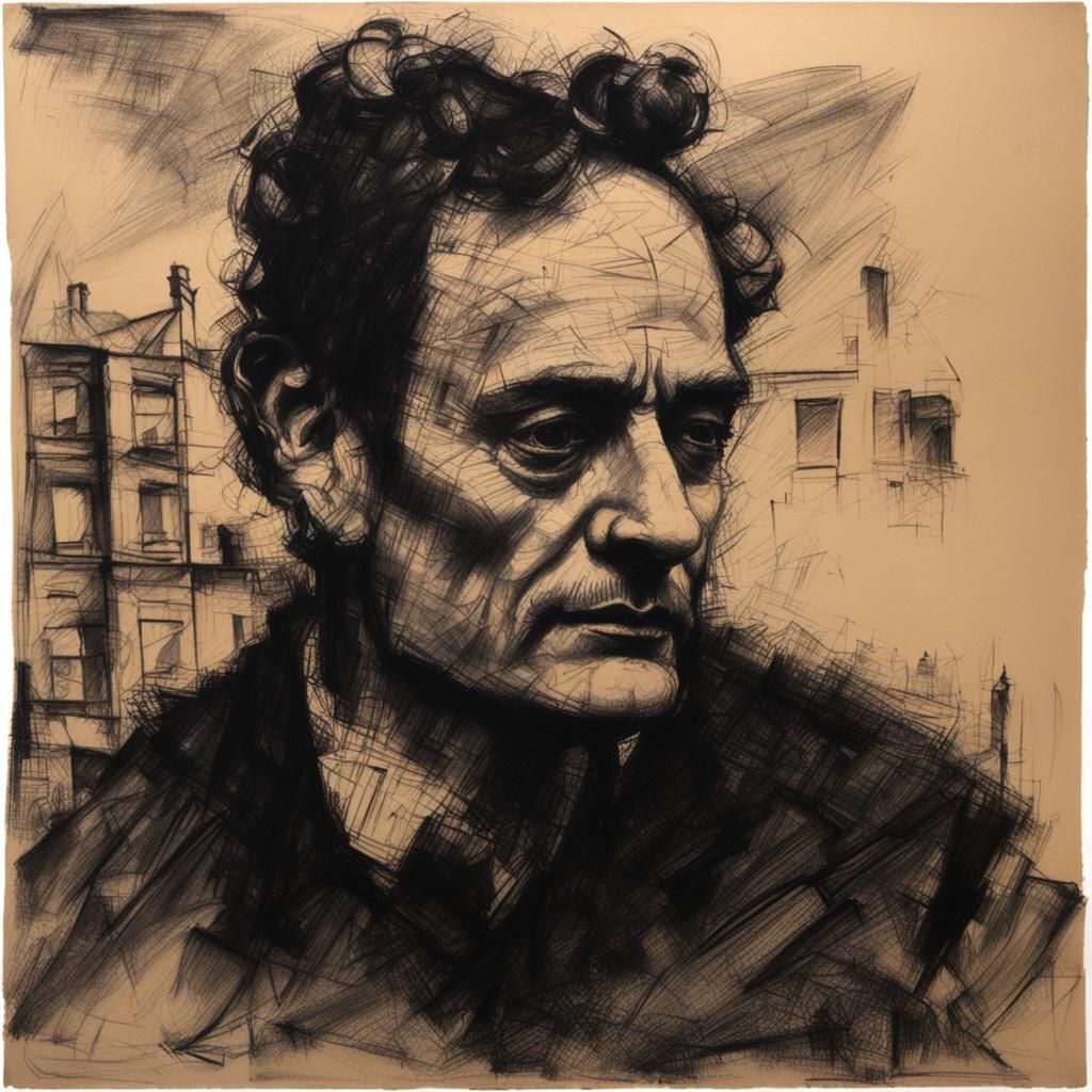 Camden Town.  Frank Auerbach charcoal drawing kinetic pointi...