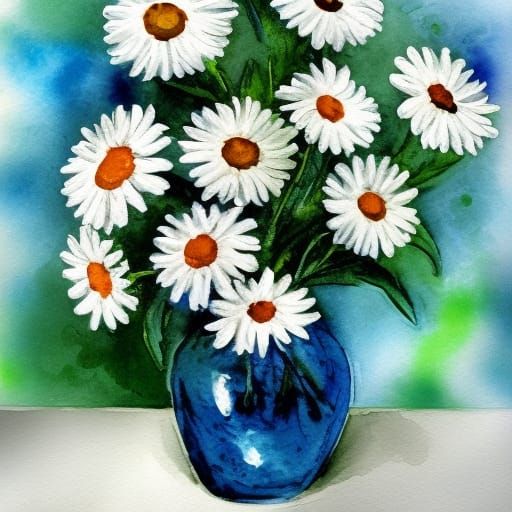 white daisies in a vase on a white wall, next to white chees...
