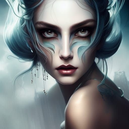 Dreamy Portrait of Silver-Haired Woman in Digital Art Style