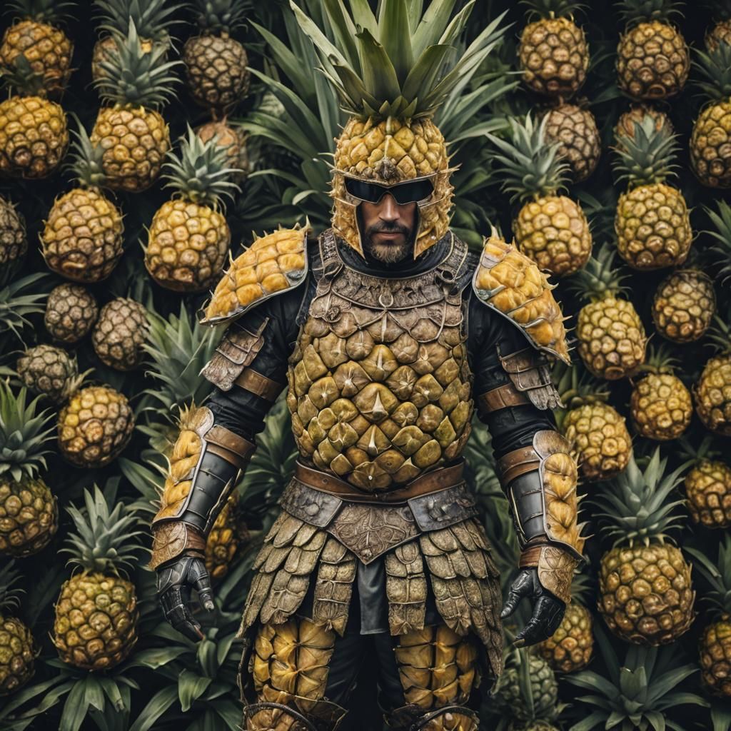 A man in mideval armor made of pineapple.
Full body shot
Face visible   by @jnatas