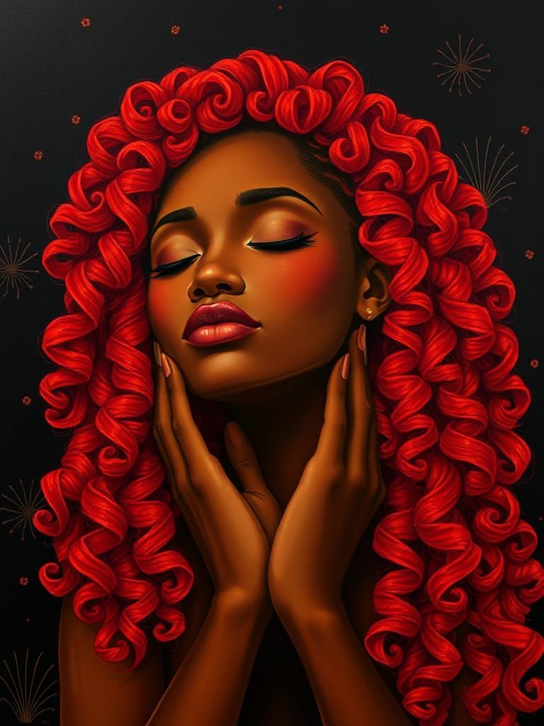 This is an oil painting of a beautiful African American woma...