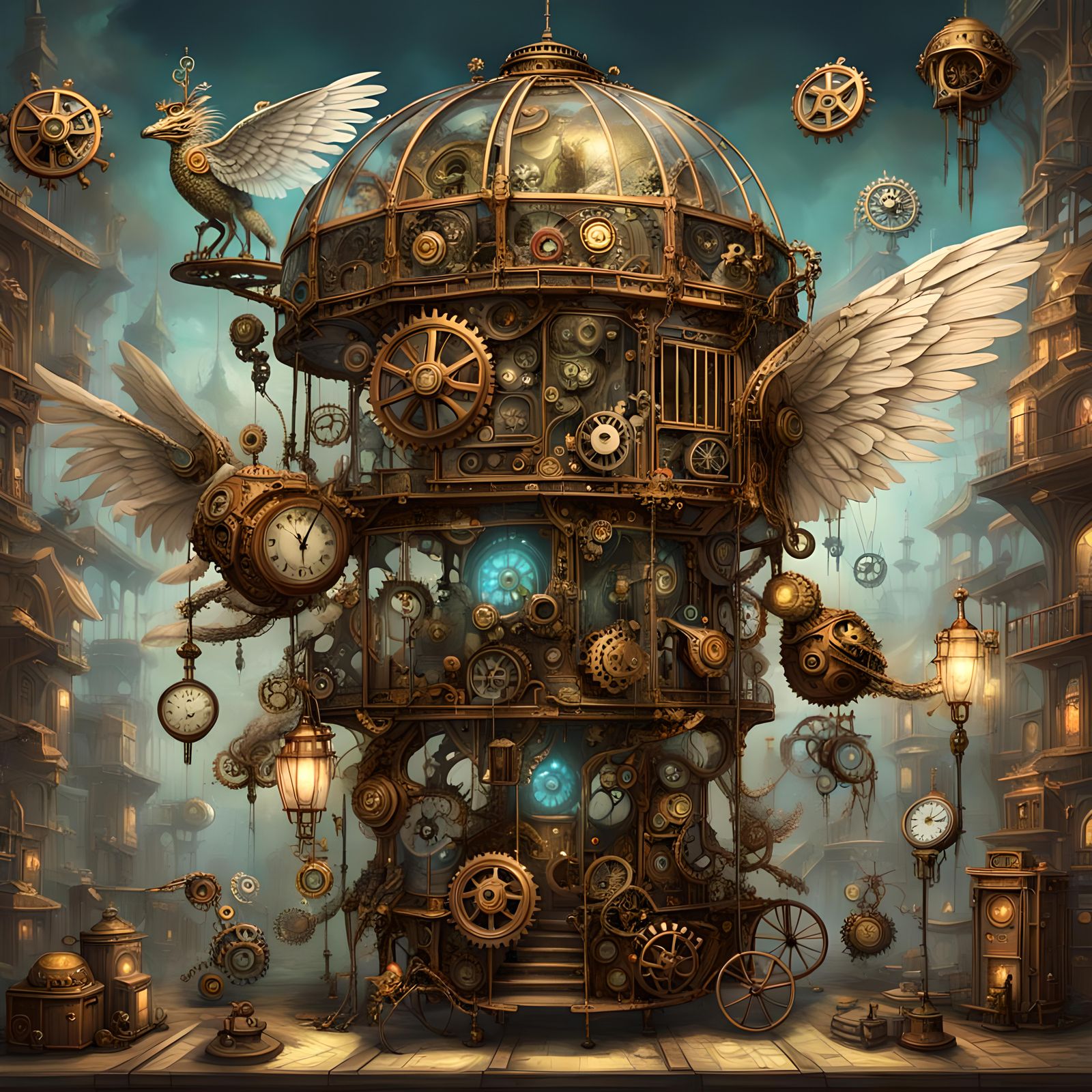 A fantastical clockwork menagerie filled with creatures neve...
