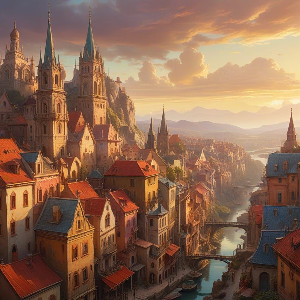 Serene Multicolored Cityscape in Surreal Landscape