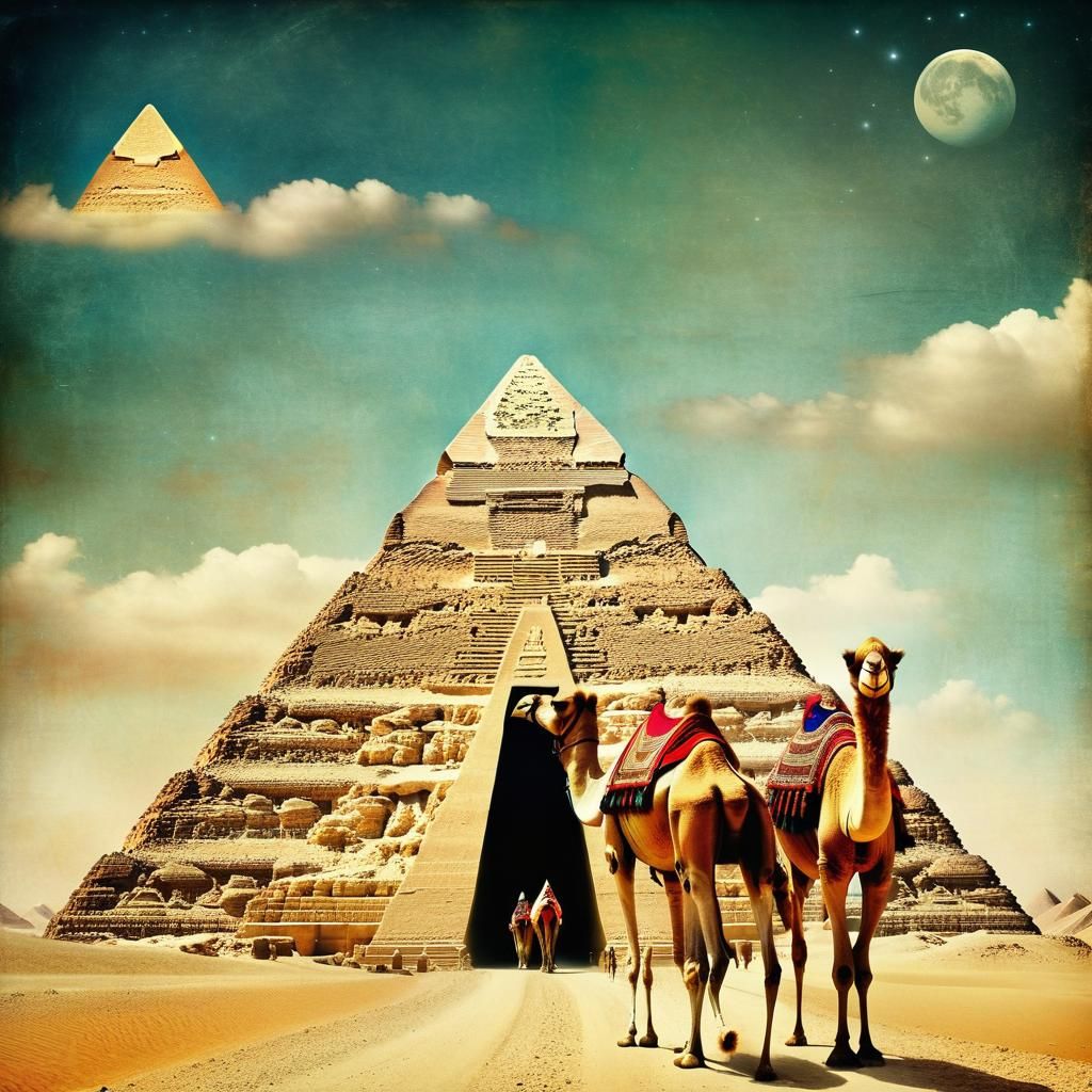 Egyptian pyramid with Camels