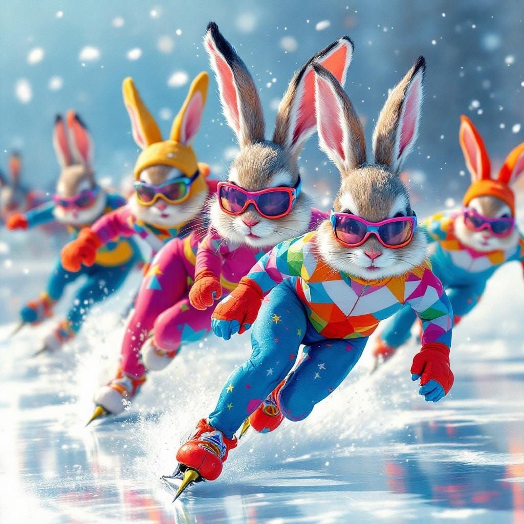 Bunnies doing Olympic speed skating wearing speed skating spandex, Apolo Anton Ohno Vancouver 2010  by @Tommy Armeson
