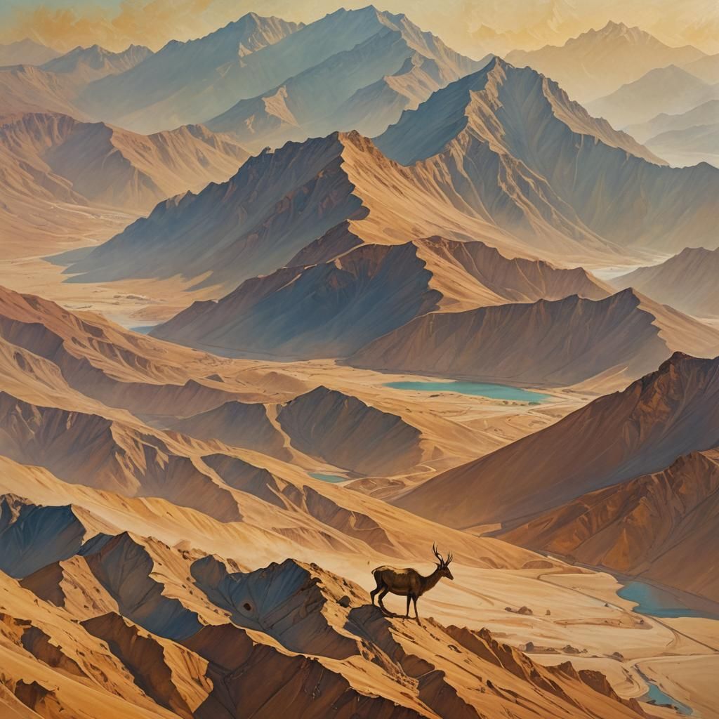 Double Exposure: Ibexes in Mountain Landscape