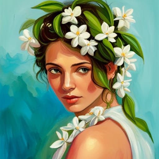 Girl With Jasmine Flowers In Her Hair no44 AI Generated Artwork