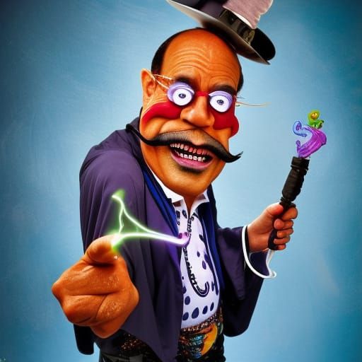 Wacky Funny looking Wizard waving a Magic Wand in a Ed Roth ...