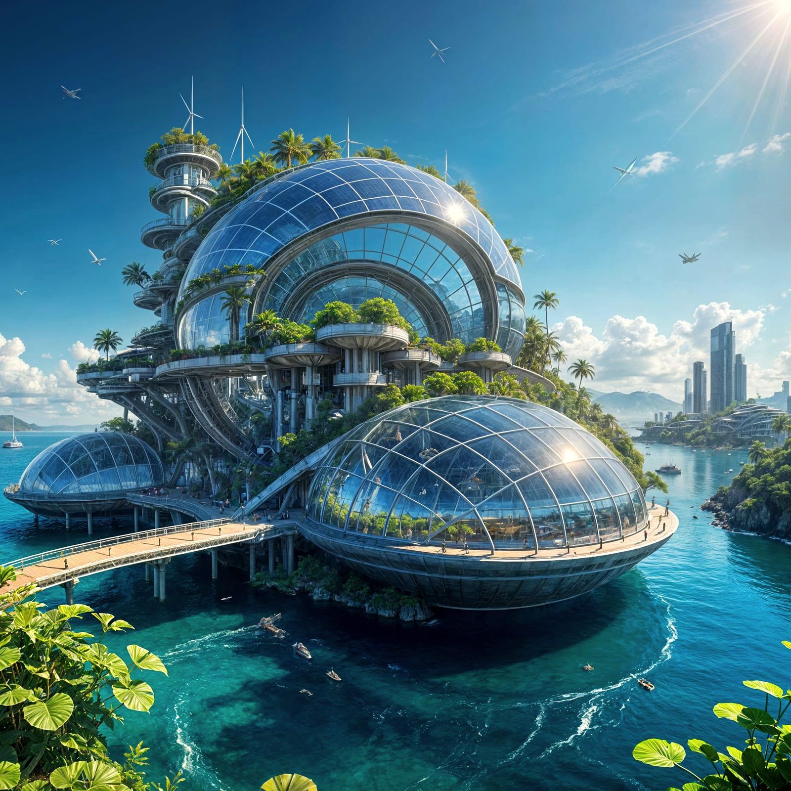 Futuristic solarpunk city  by @aquarelle