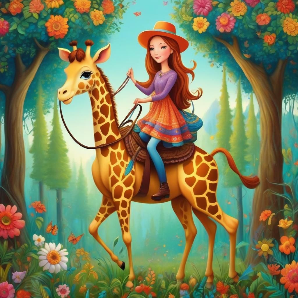 Riding on the back of a giraffe