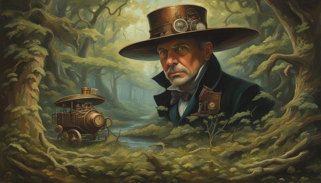 Steampunk Man Peeks Out From Under Hat