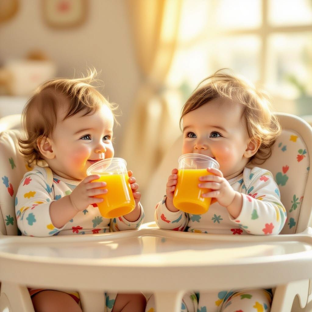 Joyful Babies Enjoying Juice in a Nursery