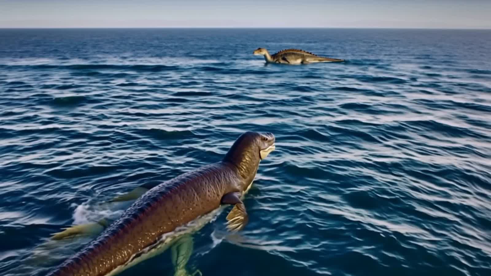 From the perspective of the ocean dwelling dinosaur during the Jurassic period a baroness source has wandered too close ...