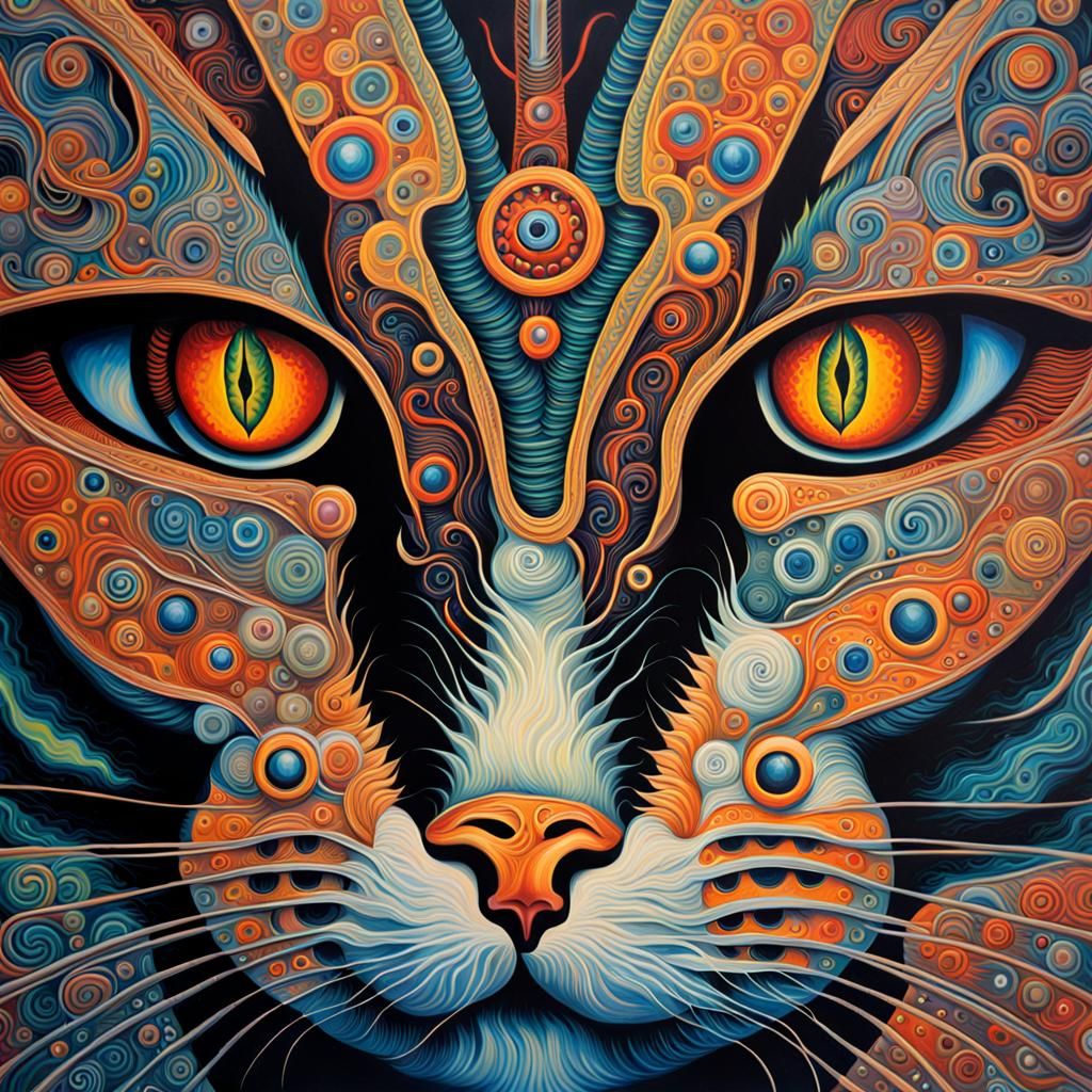 a close up of a painting of a cat, an interdimensional being, intricate ...