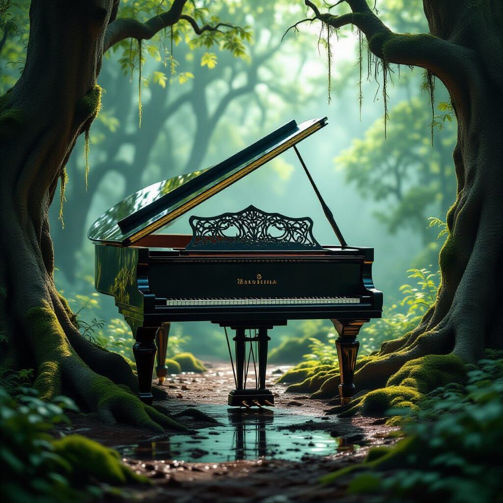 Enchanted Forest Piano with Glowing Roots