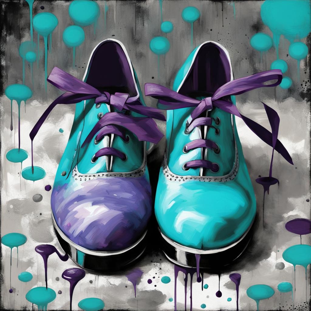 Turquoise and purple tap-shoes, black and grey and white II