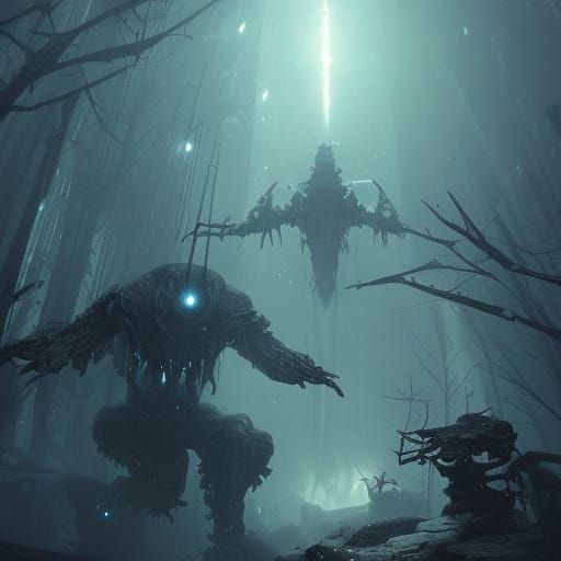 Dystopian Space Creatures in Dark Fantasy Style