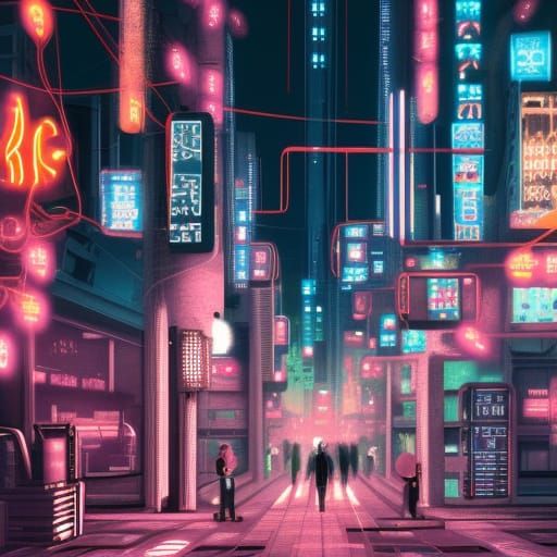 Busy street in a futuristic cyberpunk city - AI Generated Artwork ...