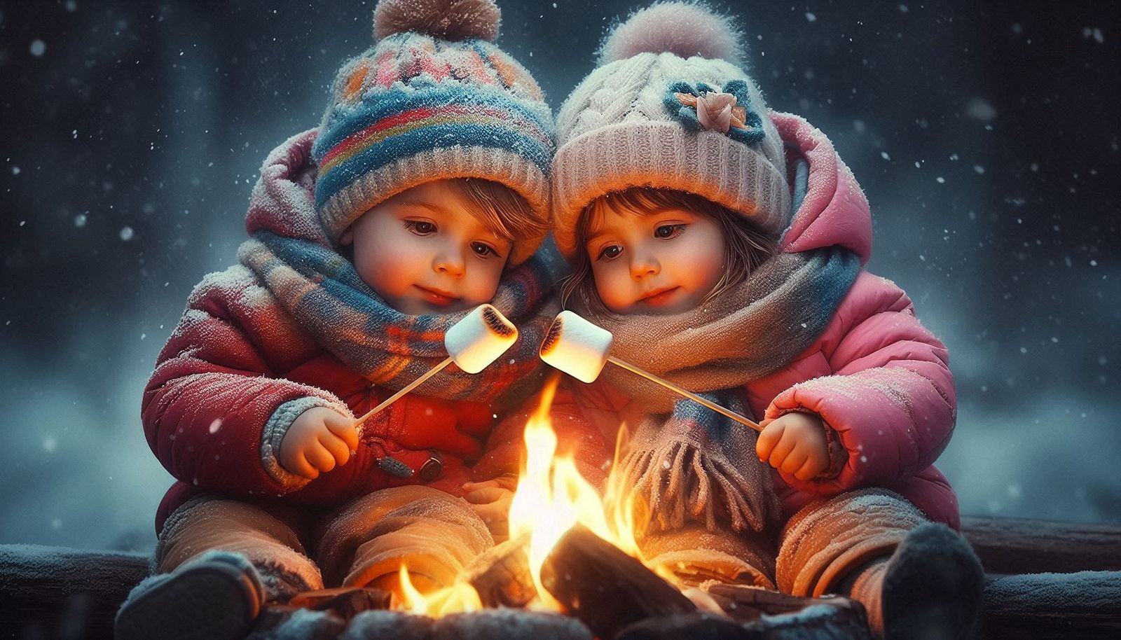 Marshmellows über dem Lagerfeuer grillen