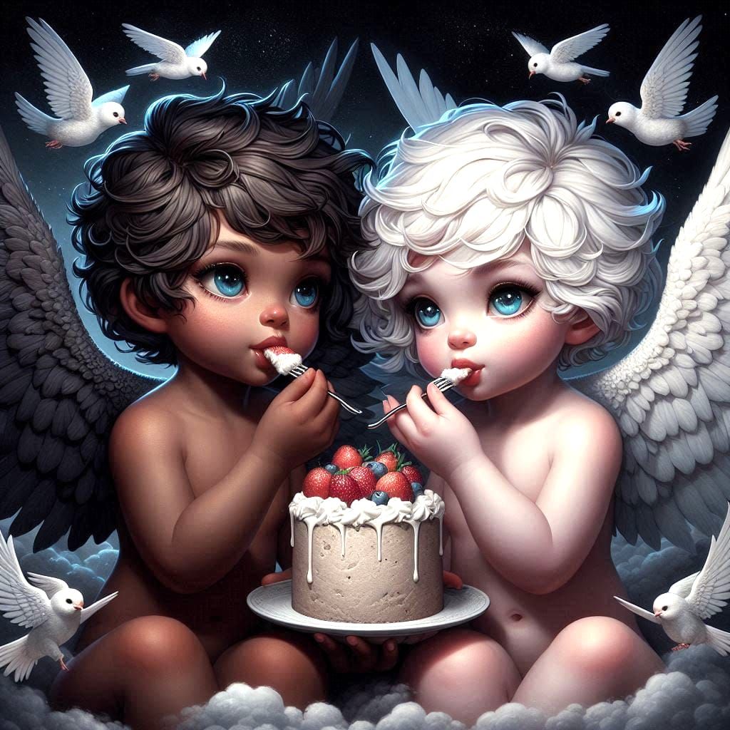 Adorable angels eating Angel Food Cake