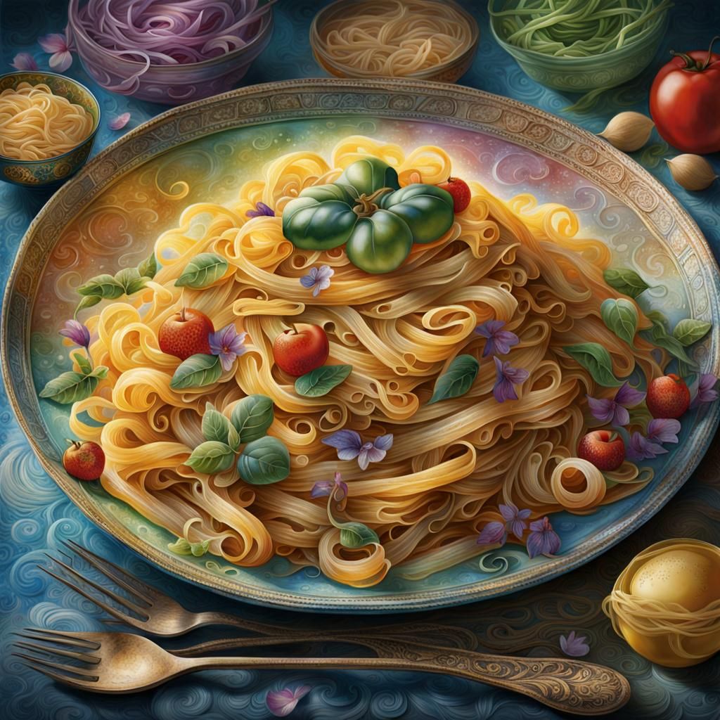 Artwork that conveys the textures, colors, and flavors of pasta dishes, emphasizing the culinary artistry ...  by @AMaZeN1227755