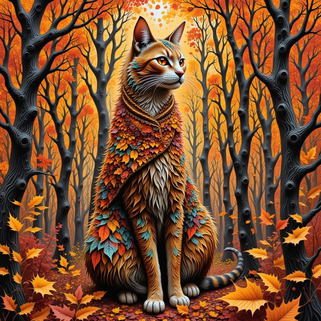 <lora:Autumn -O- Ween:1.0> Halloween cat  in autumn environment environment