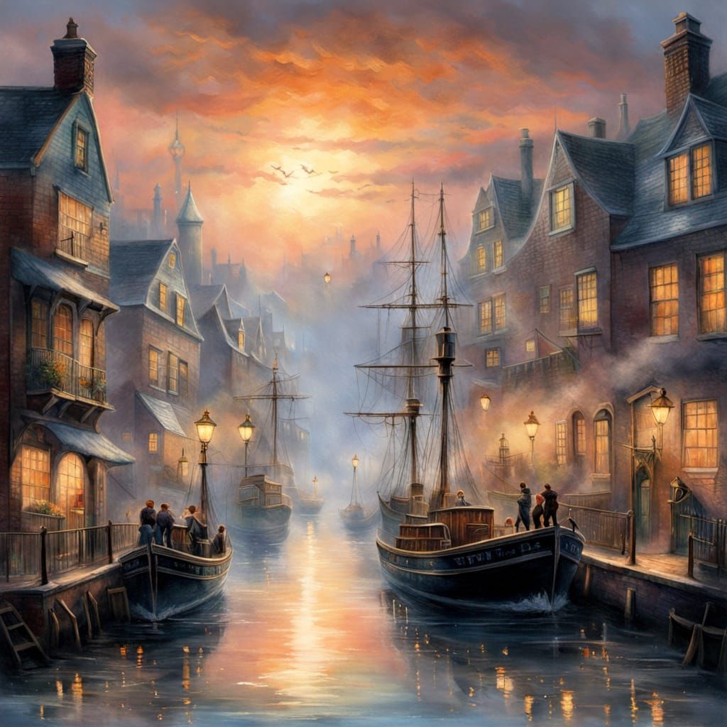 dramatic slam dunk frozen in mid-air.
A neighborhood court at sunset, with kids playing under street ...  by @Barabashka