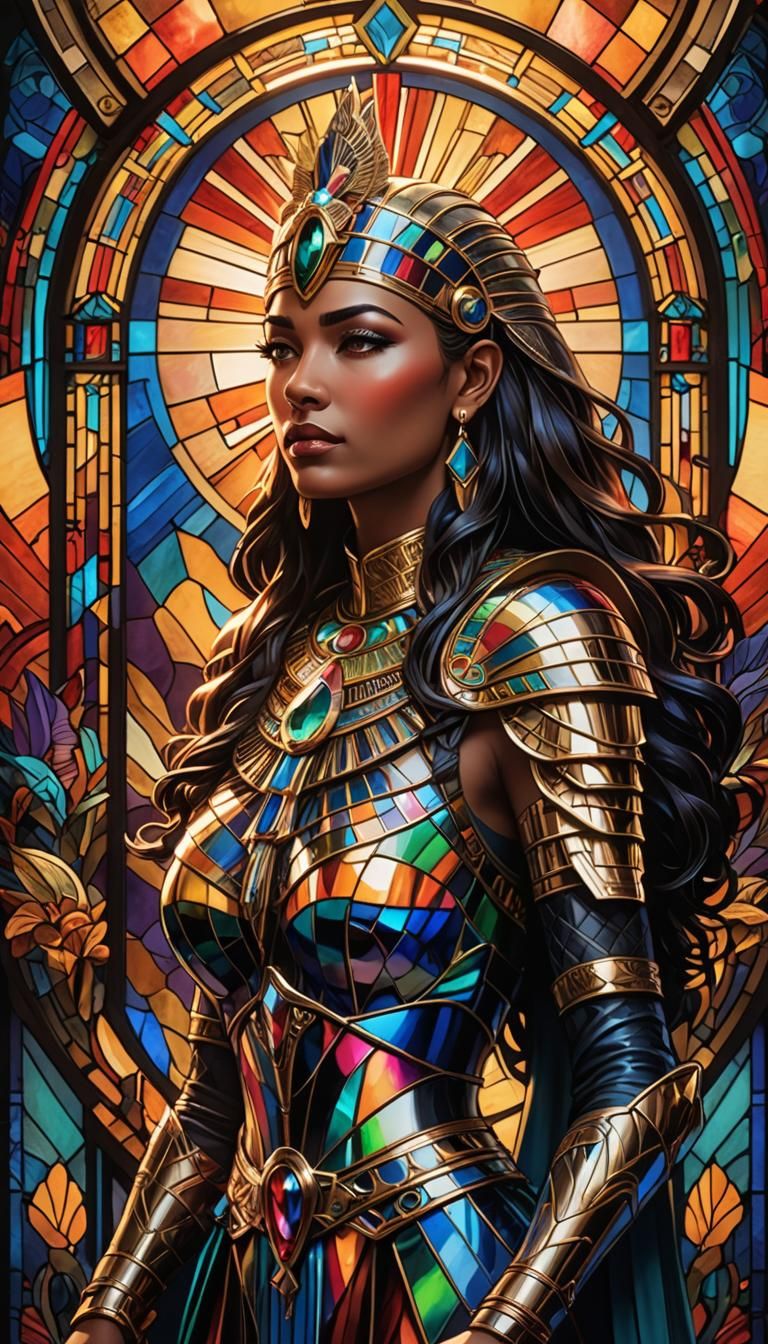 queen portrait in luminous Art Deco stained glass  by @J4cks