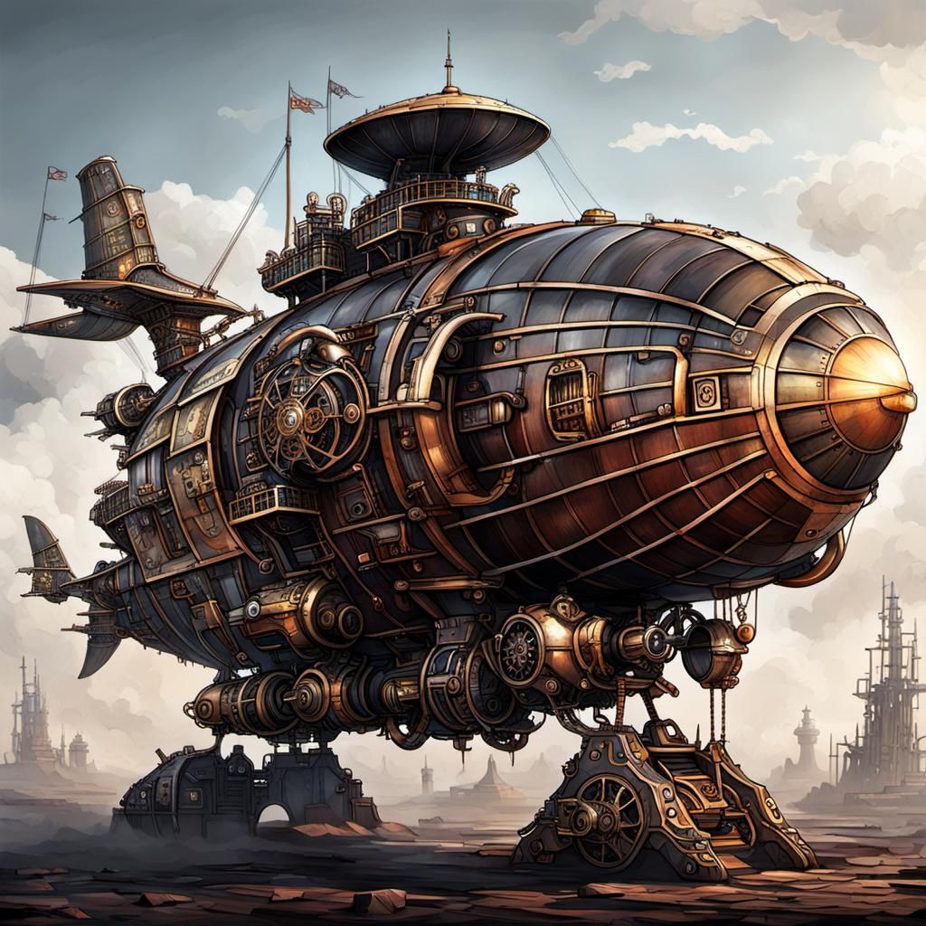 Steampunk mecha airship of heavy metal