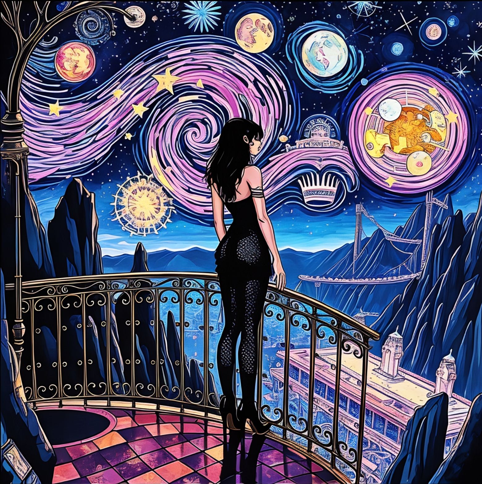 Goth Girl Gazing at the Starry Night Sky