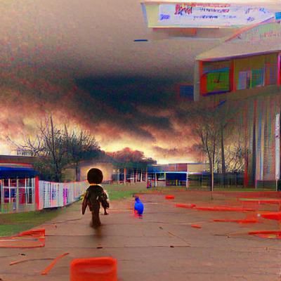 Child walking through the apocalypse