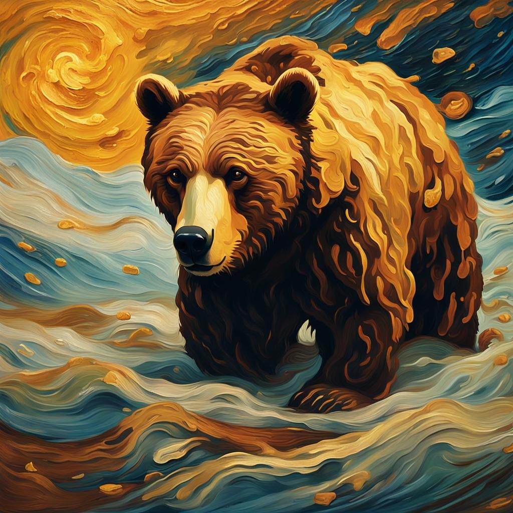 A brown bear in molten cheese